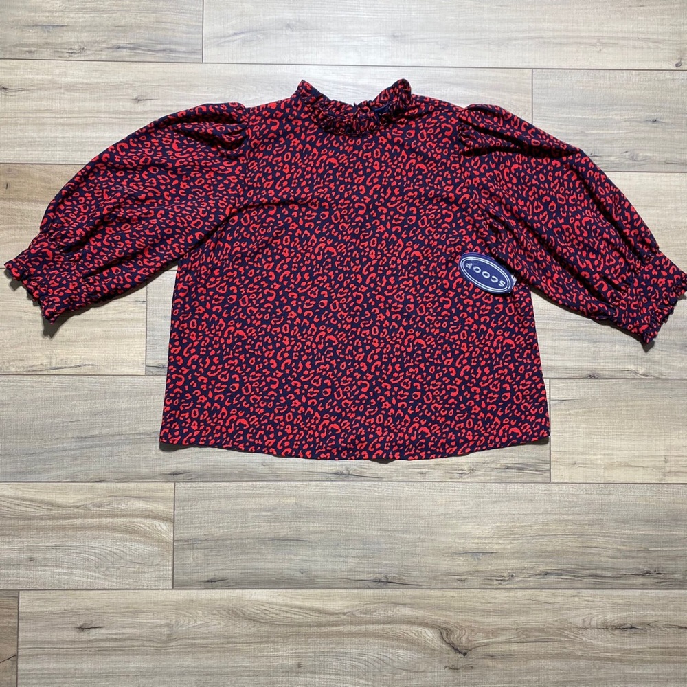 Scoop Womens Mock Neck Animal Print Top Size 20 XXL Red Navy Blue